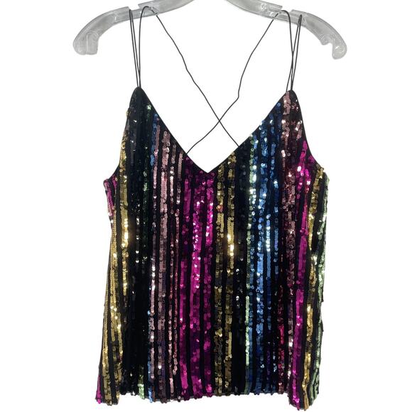 ASOS Black Multicolor Sequin Tank Top Women’s Size 8 NWT - Picture 1 of 4